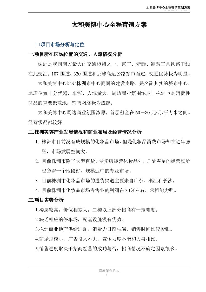 湖南株洲太和美博中心全程营销方案