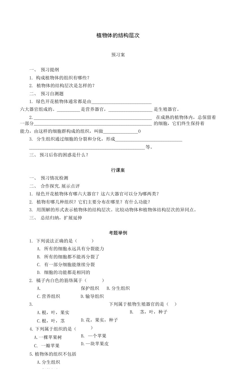 植物体的结构层次