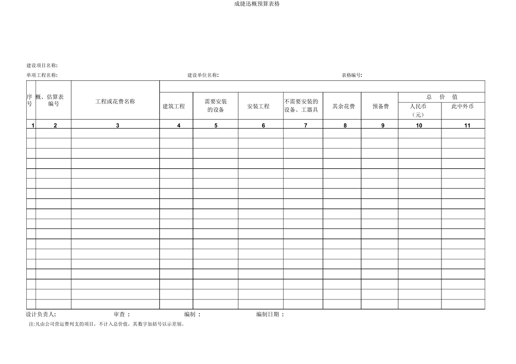 成捷迅概预算表格