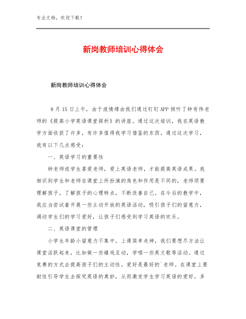 新岗教师培训心得体会优选范文22篇文档选编