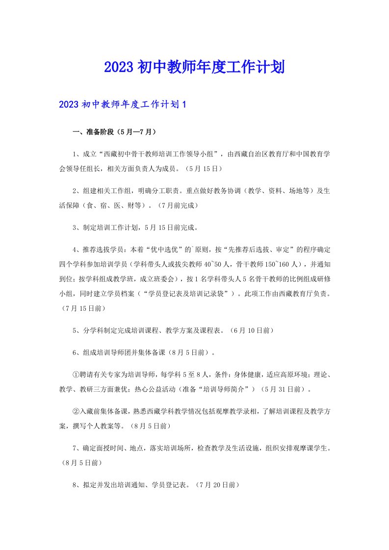 2023初中教师年度工作计划