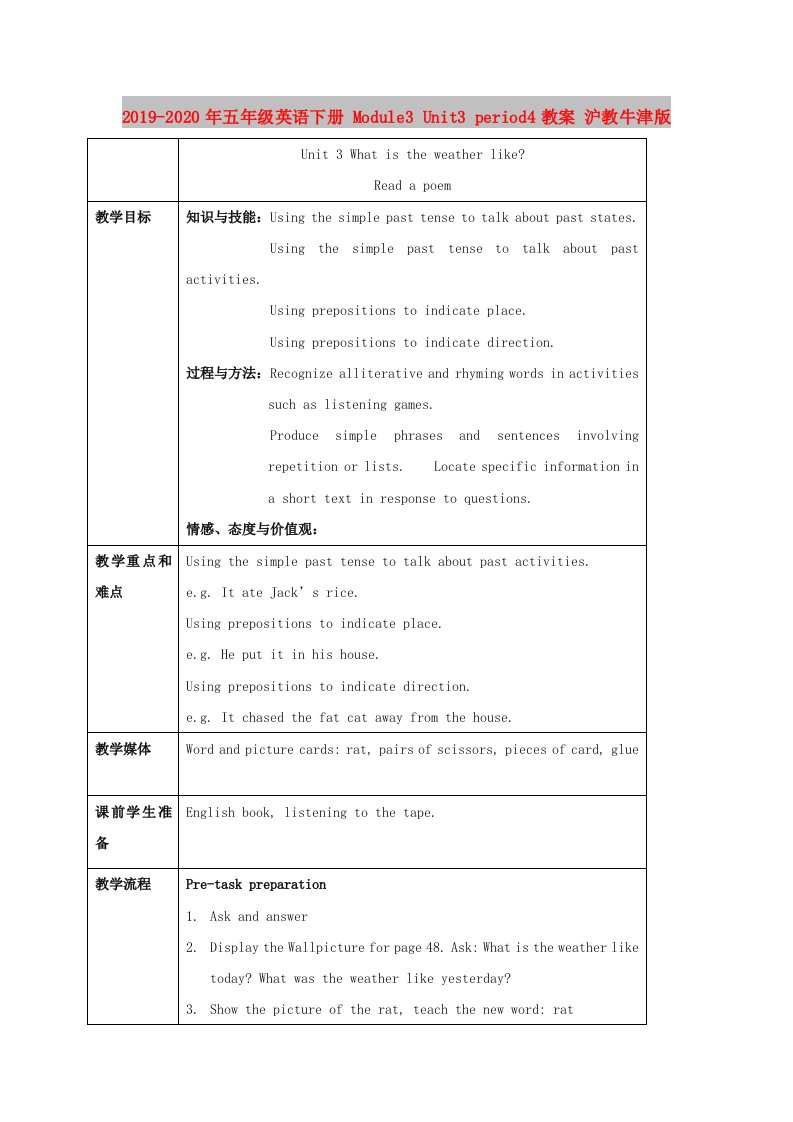 2019-2020年五年级英语下册