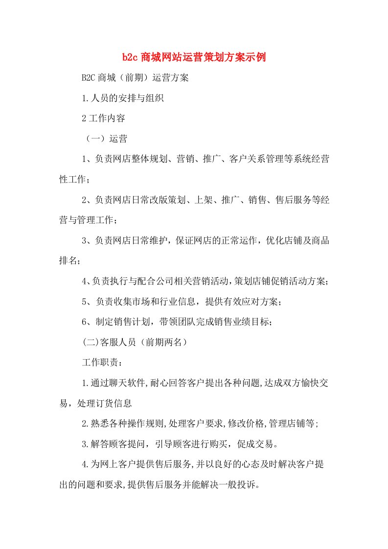 b2c商城网站运营策划方案示例