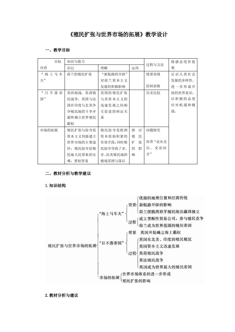 殖民扩张与世界市场的拓展教学设计