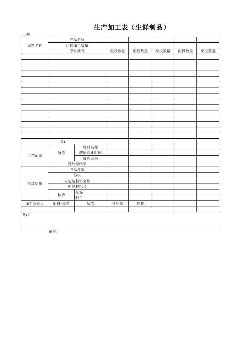 生产车间记录表格