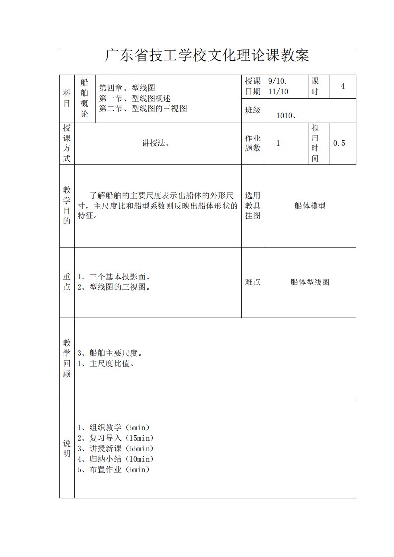 船体识图—型线图教案