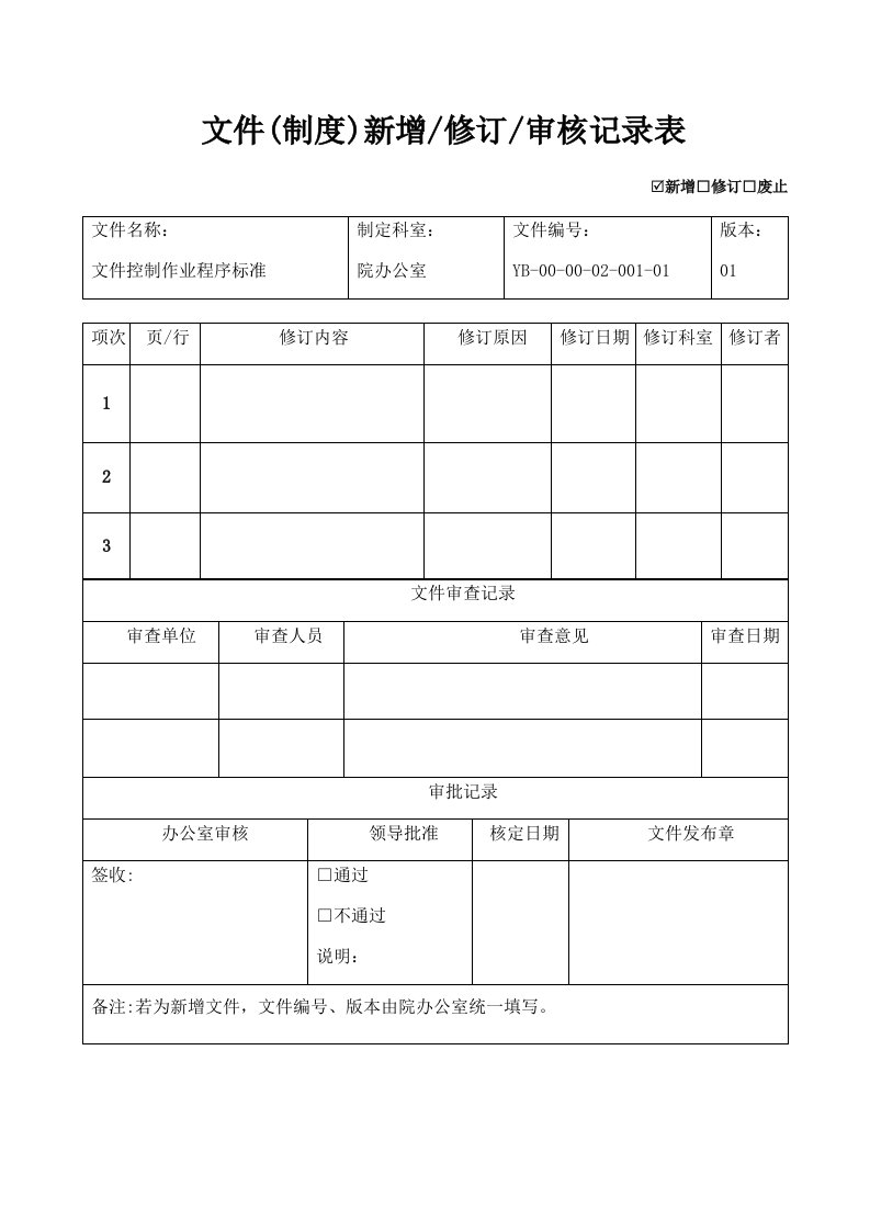 医院sop文件控制作业程序标准