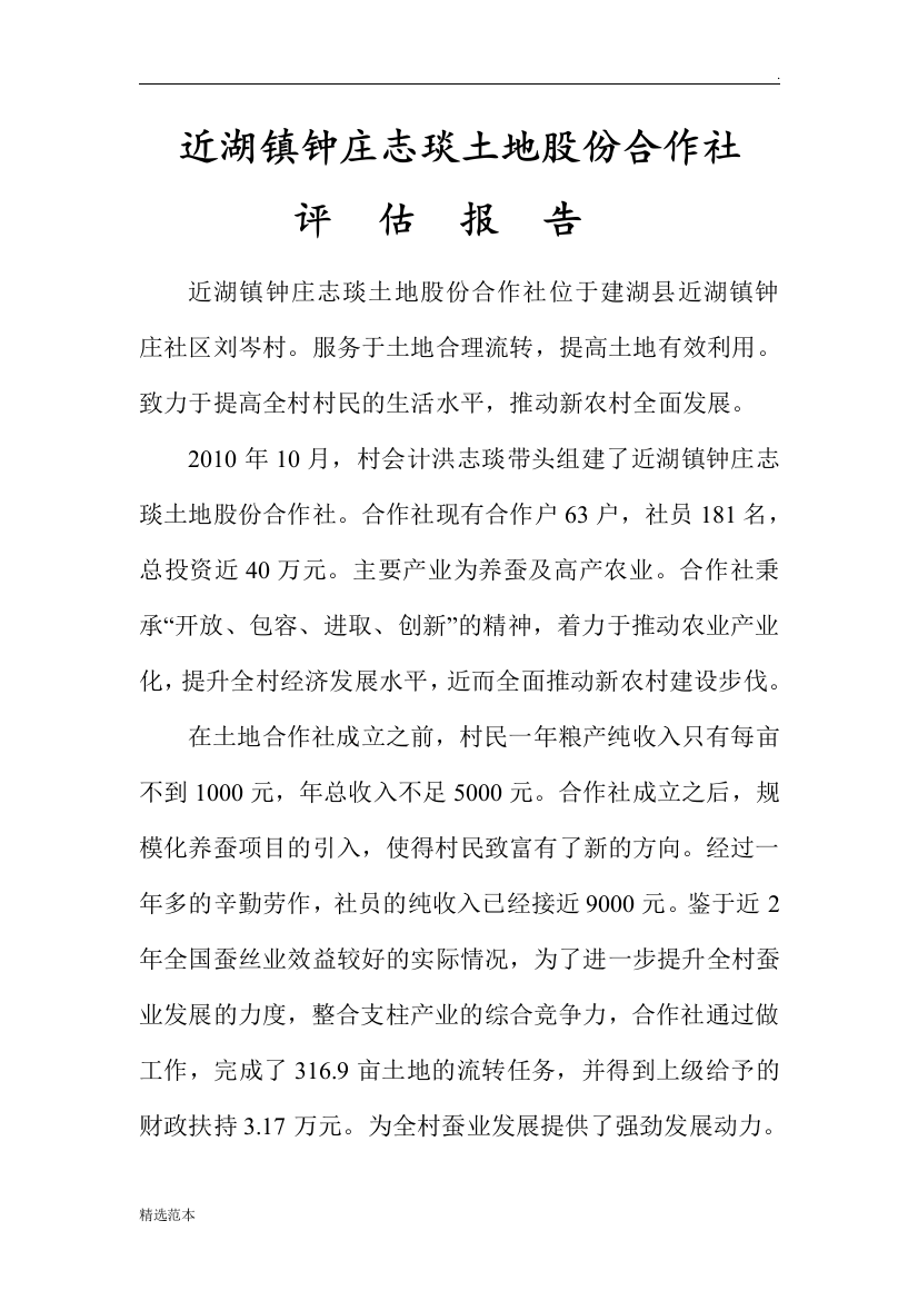 志琰土地股份合作社评估报告