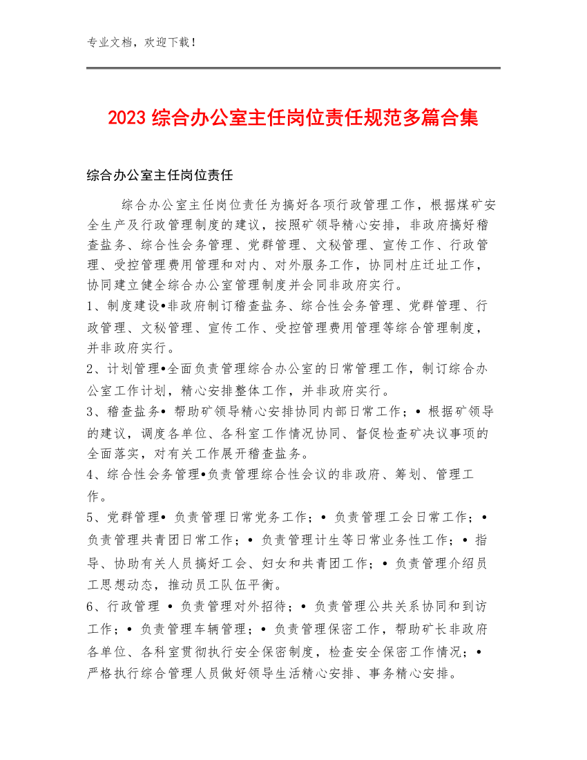 2023综合办公室主任岗位责任规范多篇合集