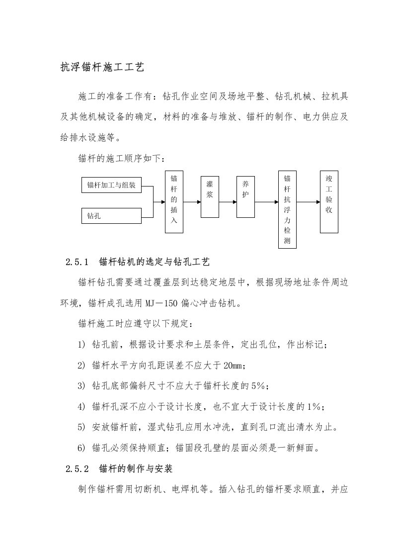 抗浮锚杆施工工艺标准