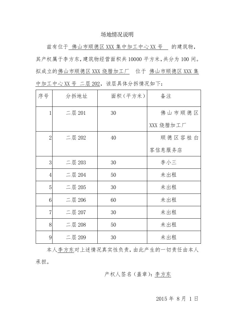 场地情况说明