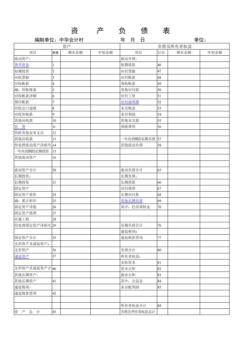 kijson-资产负债表表格