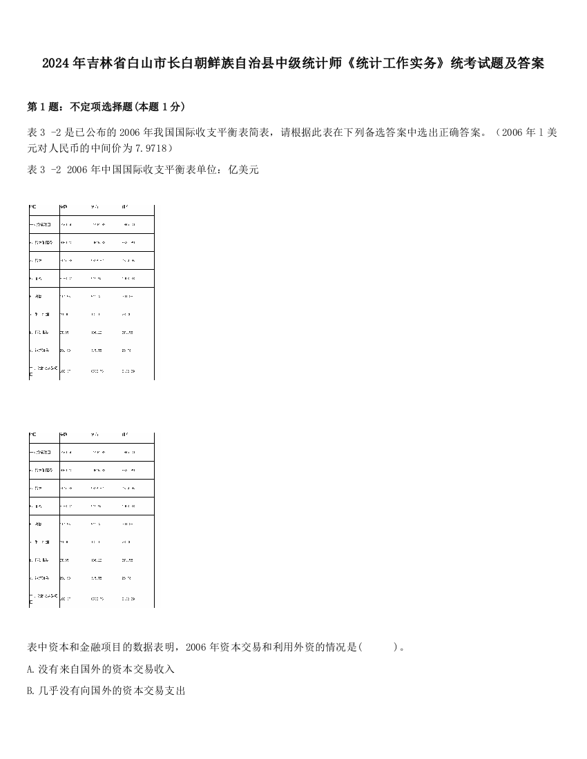 2024年吉林省白山市长白朝鲜族自治县中级统计师《统计工作实务》统考试题及答案