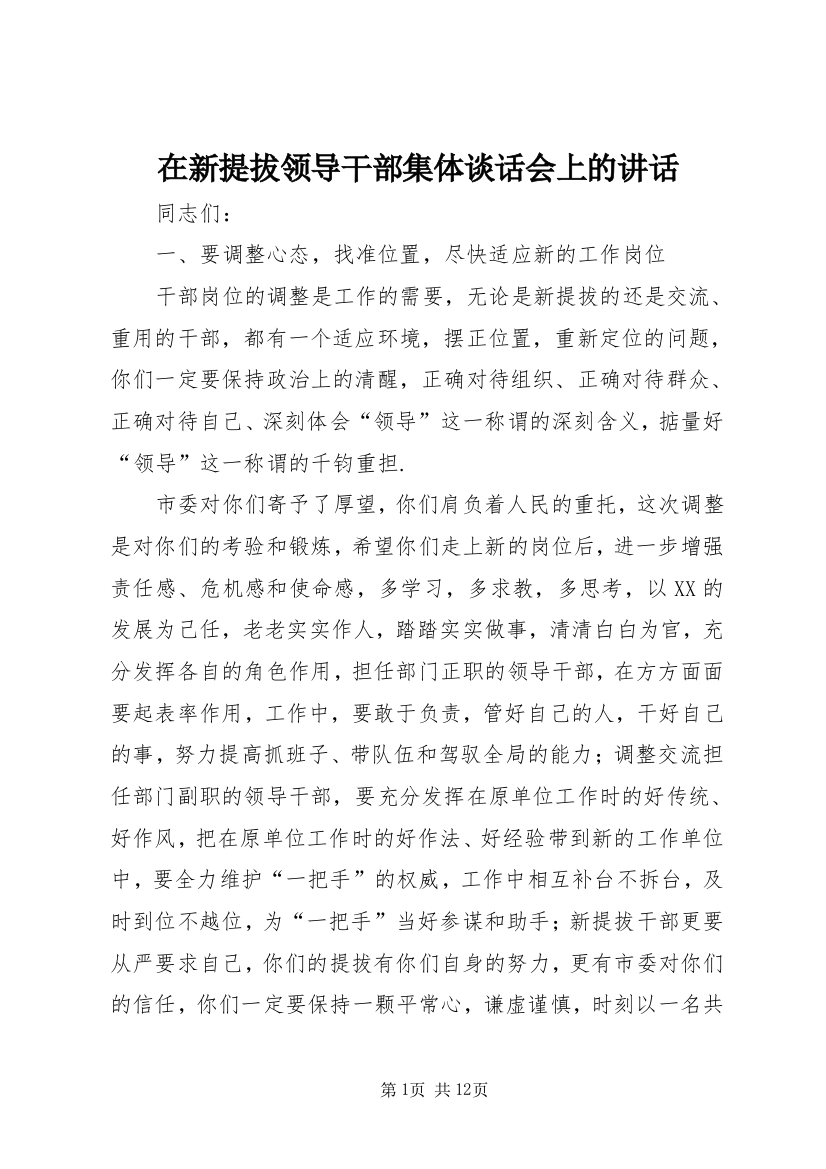 在新提拔领导干部集体谈话会上的讲话