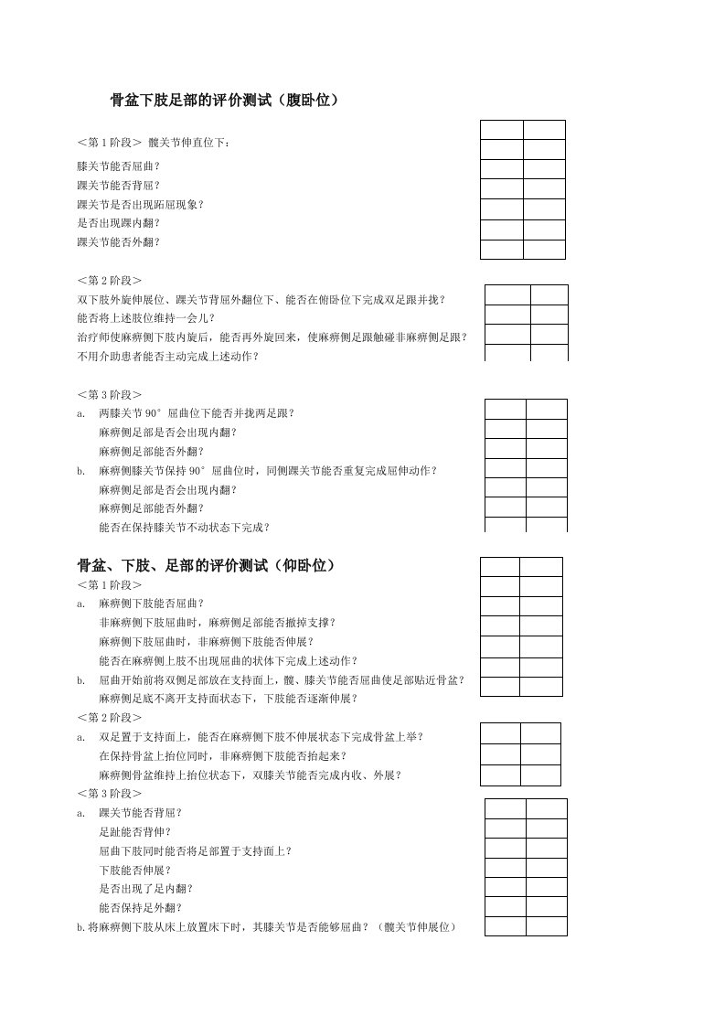 骨盆、下肢与足的评价量表