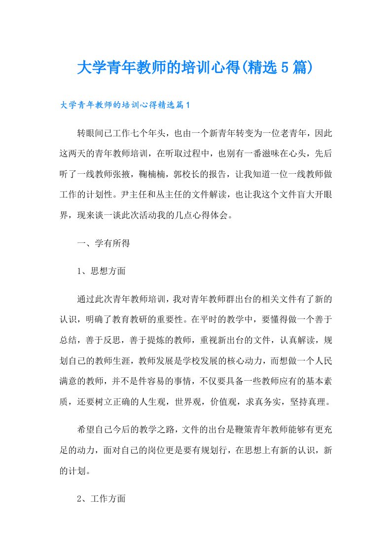 大学青年教师的培训心得(精选5篇)