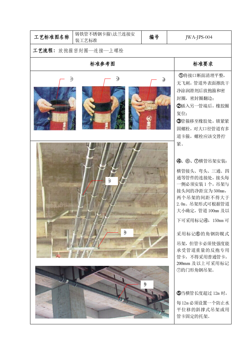 铸铁管道不锈钢卡箍法兰连接安装工艺标准