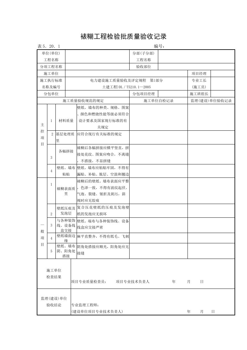 建筑资料-裱糊工程检验批质量验收记录