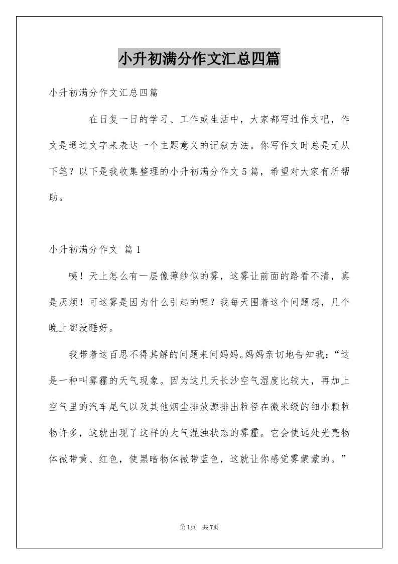 小升初满分作文汇总四篇