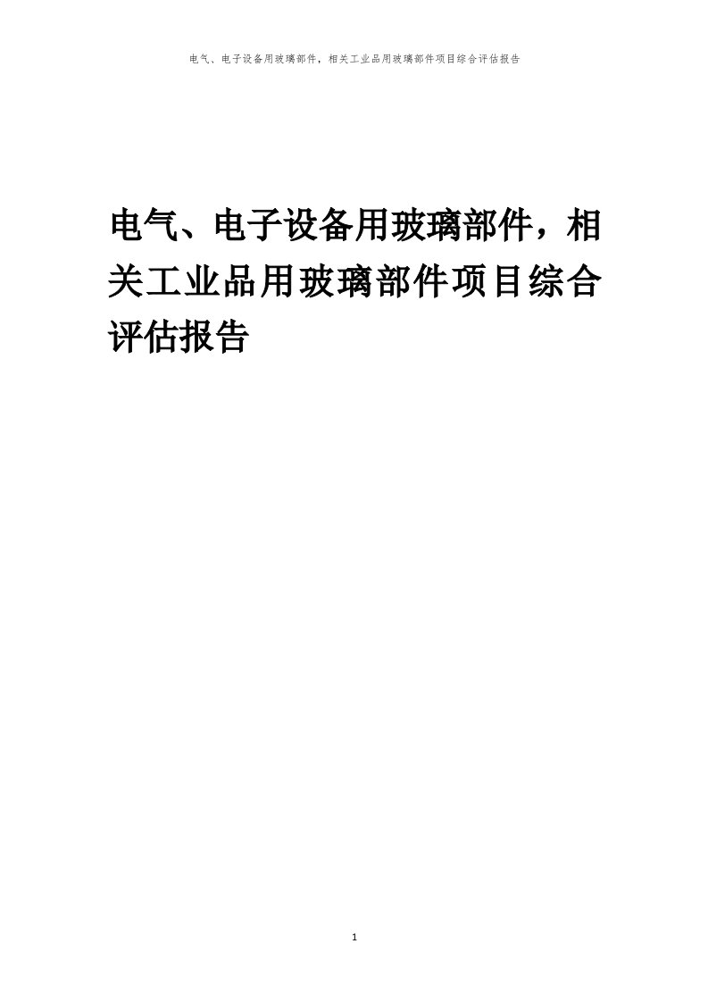 电气、电子设备用玻璃部件，相关工业品用玻璃部件项目综合评估报告