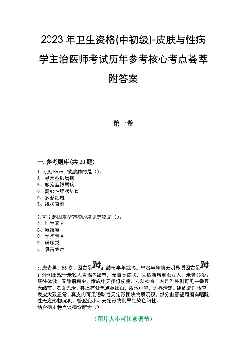 2023年卫生资格(中初级)-皮肤与性病学主治医师考试历年参考核心考点荟萃附答案