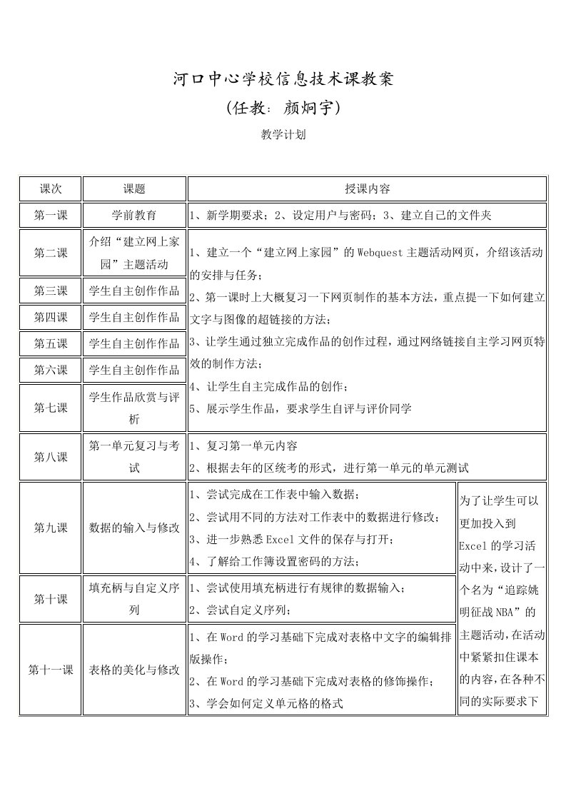 河口中心学校信息技术课教案