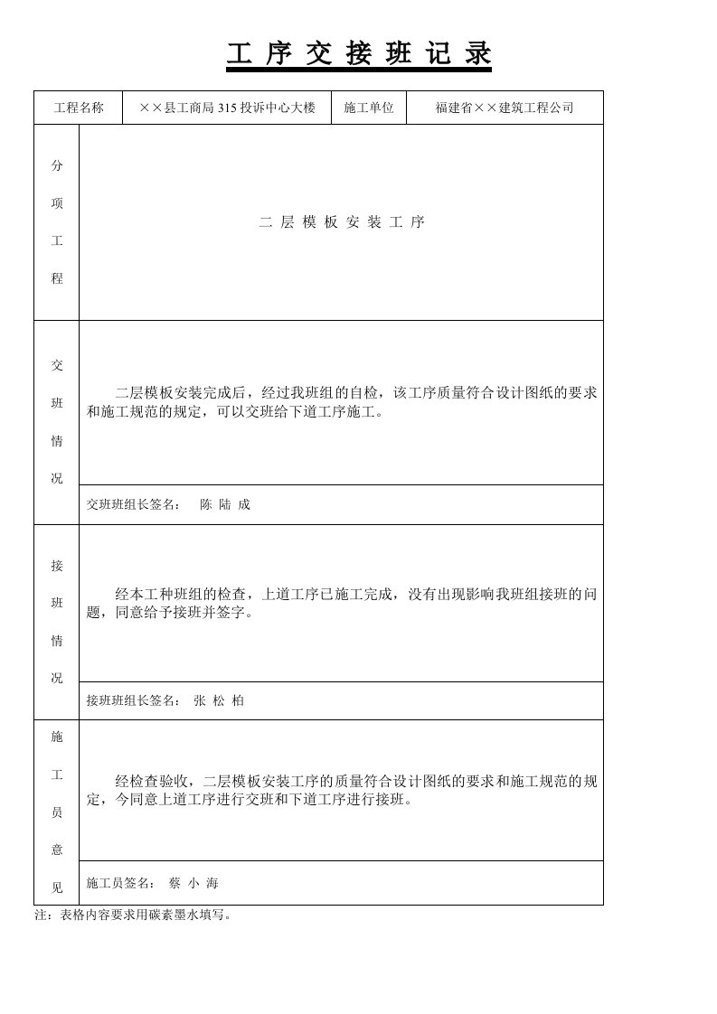 质量技术交底记录表