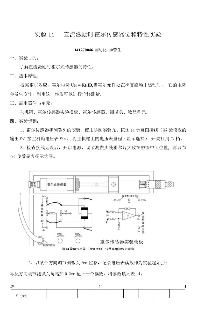 霍尔传感器位移特性实验