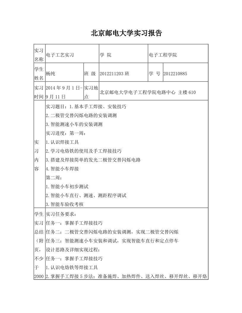 北京邮电大学实习报告-杨纯-2012210885