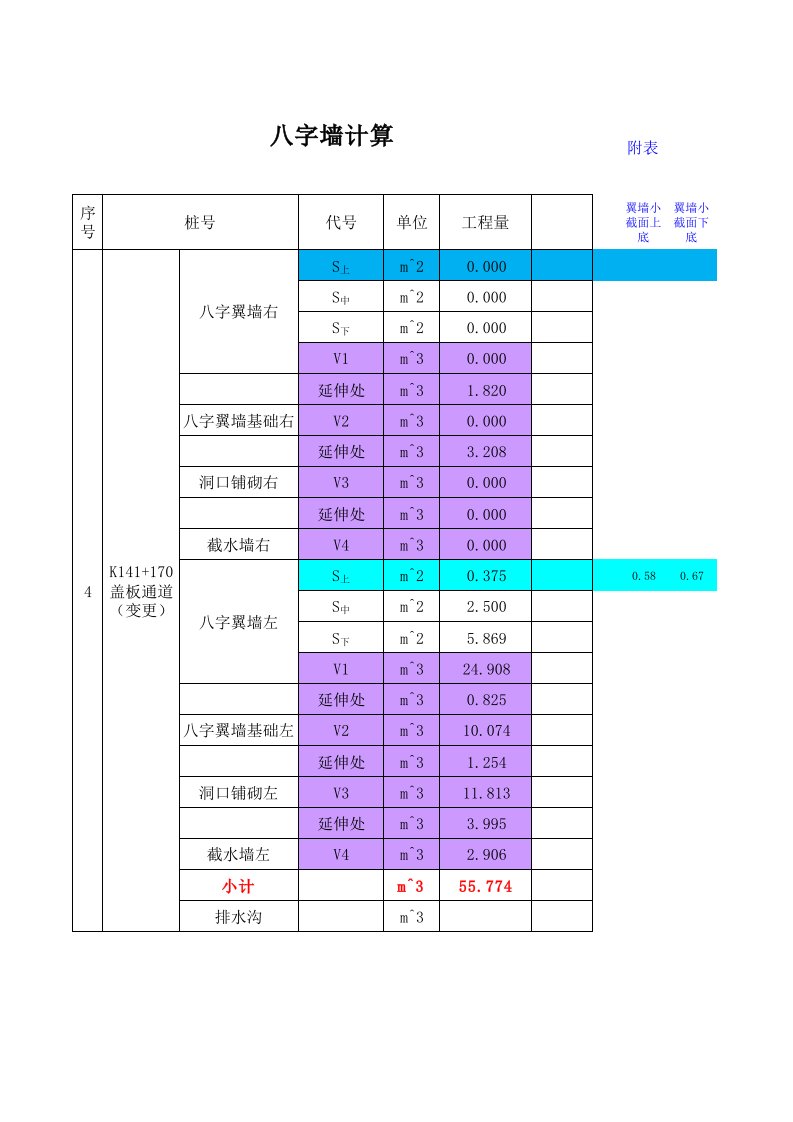 八字墙体积计算(原)