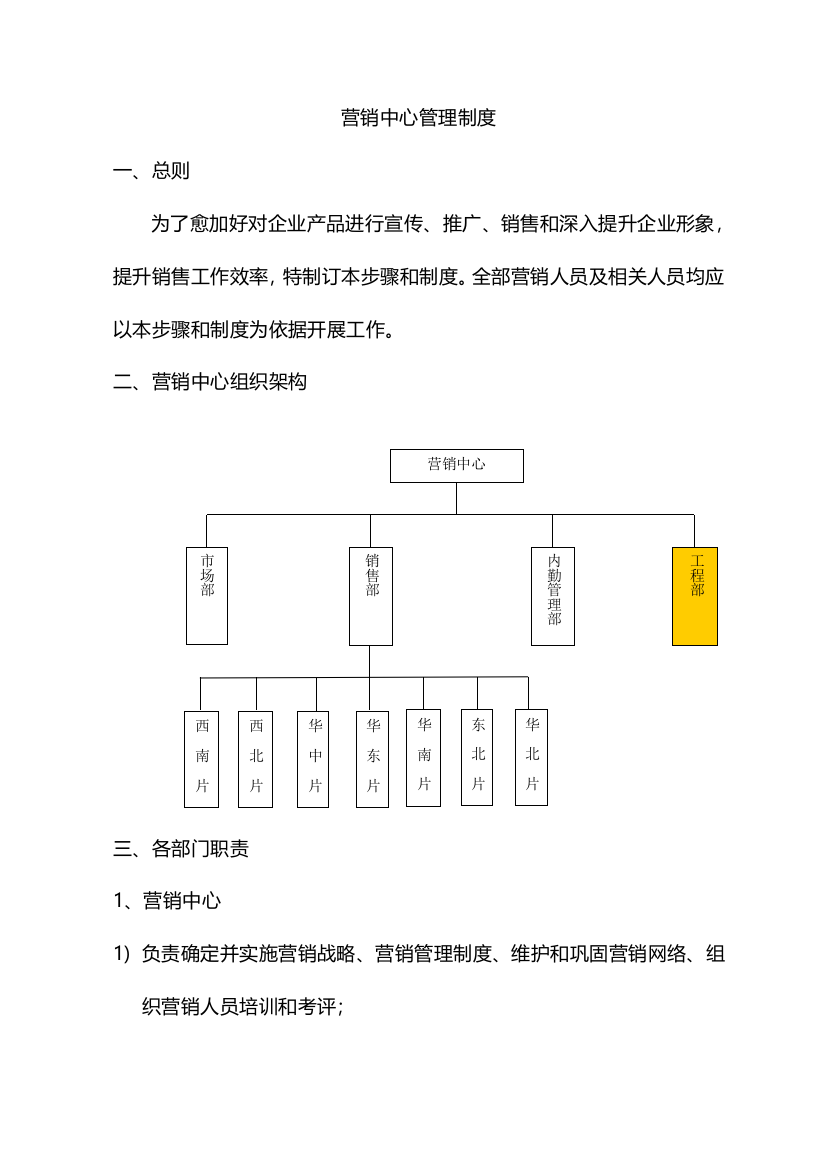 营销中心组织架构及专项规章新规制度