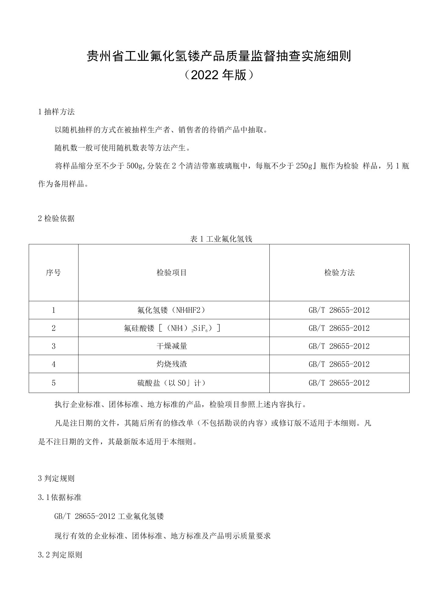 54.贵州省工业氟化氢铵产品质量监督抽查实施细则（2022年版）