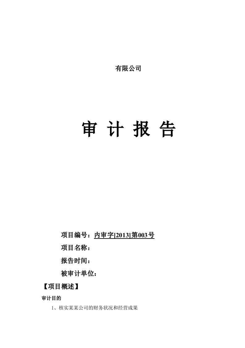 某某公司某年内部审计报告模板