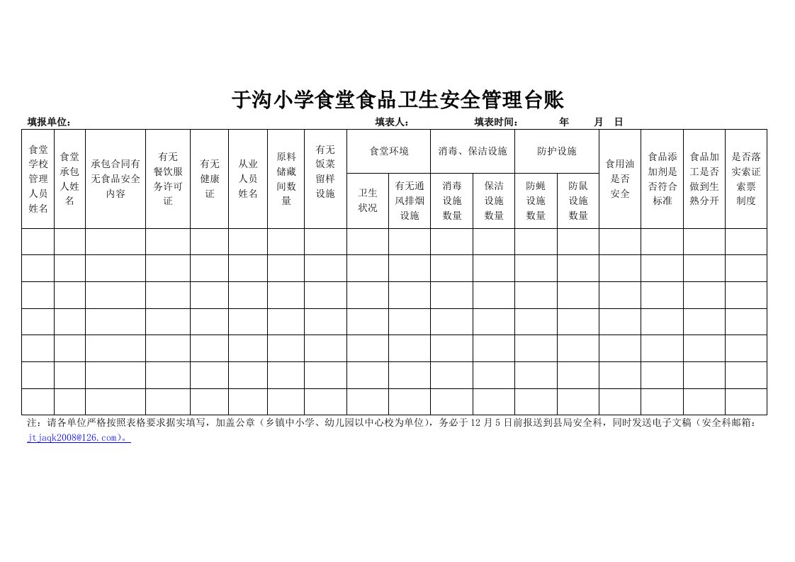 学校食堂食品卫生安全管理台账