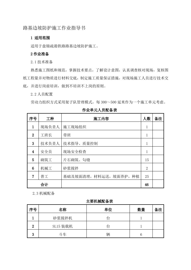 盘锦疏港铁路路基边坡骨架护坡防护工程施工作业指导书