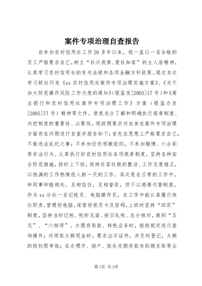 案件专项治理自查报告