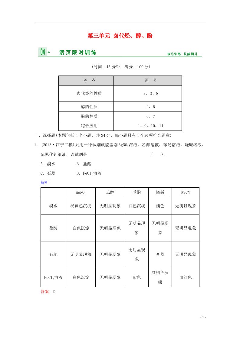 高考化学一轮复习精练