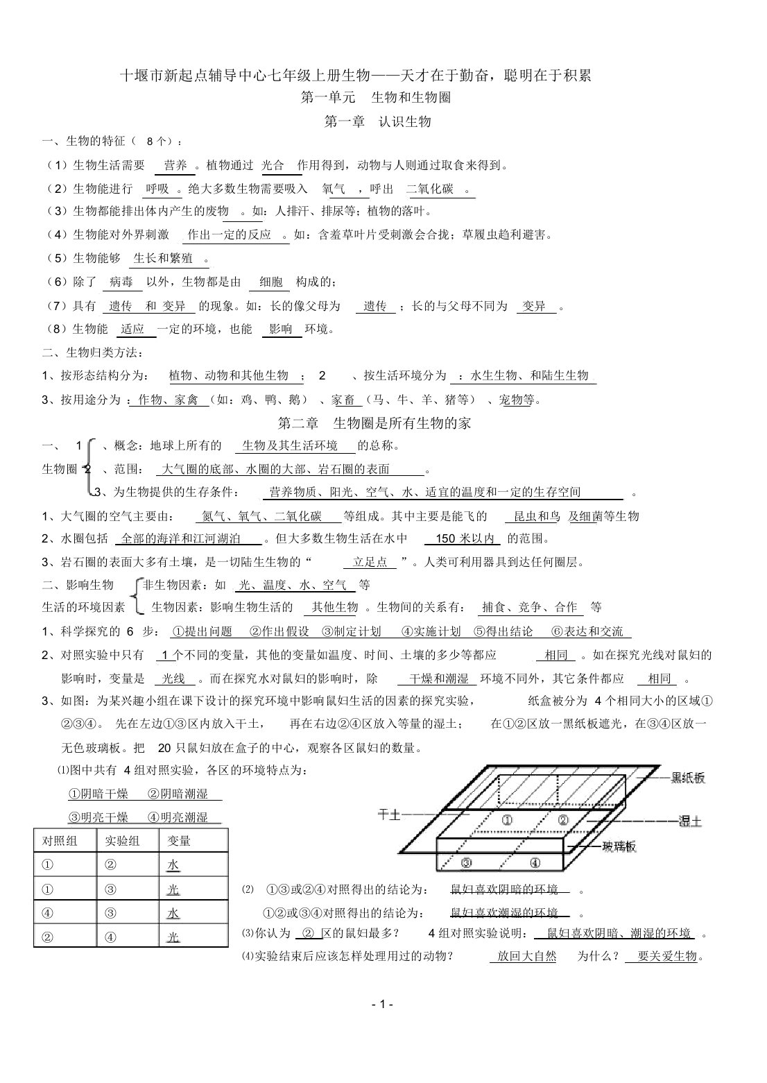 最新人教版七年级上册生物知识点归纳