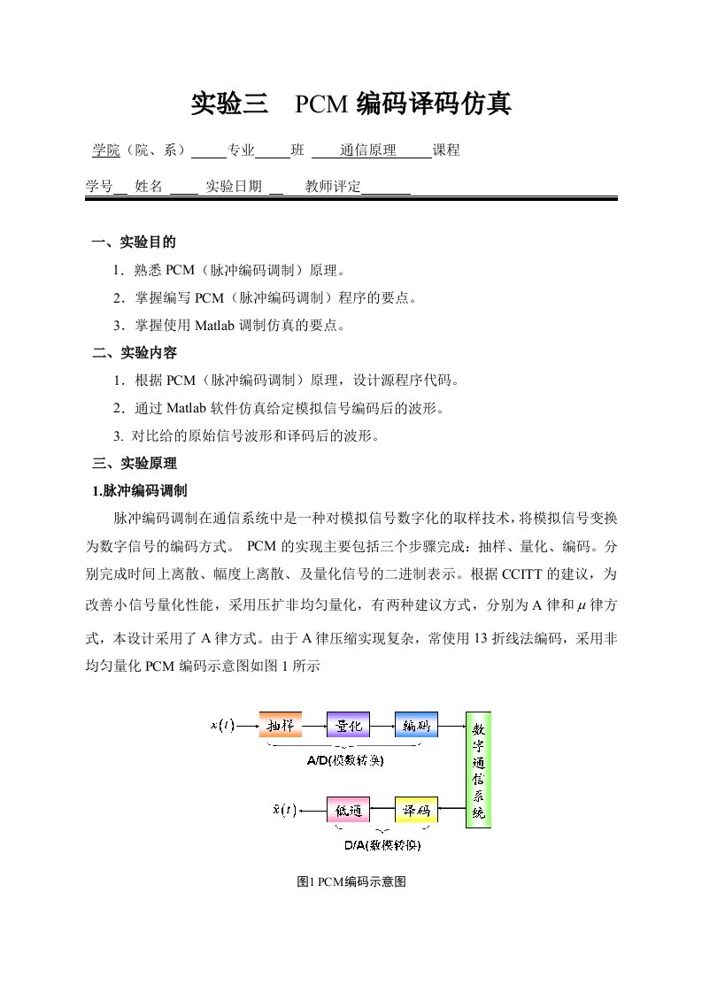 实验三PCM编码译码