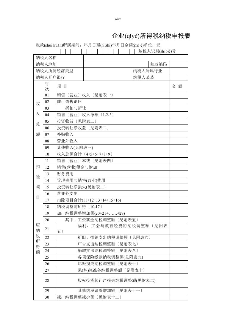 企业所得税纳税申报表样表(doc