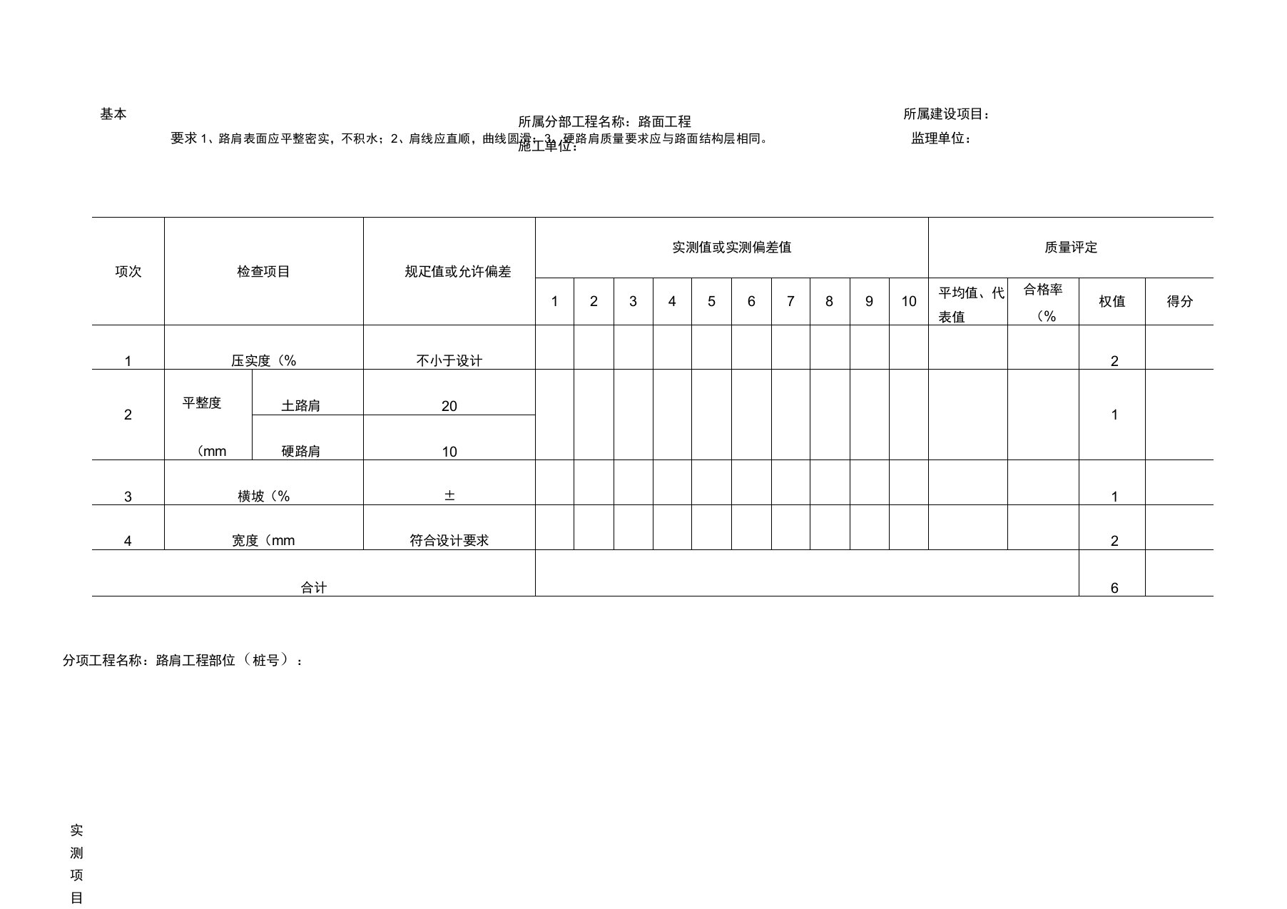 路肩质量检验评定表