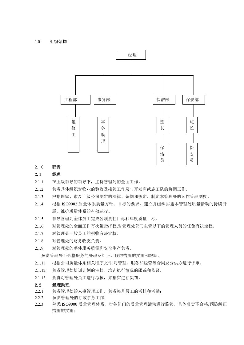 管理处组织架构及岗位职责