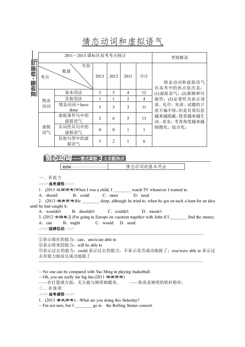 情态动词和虚拟语气练习