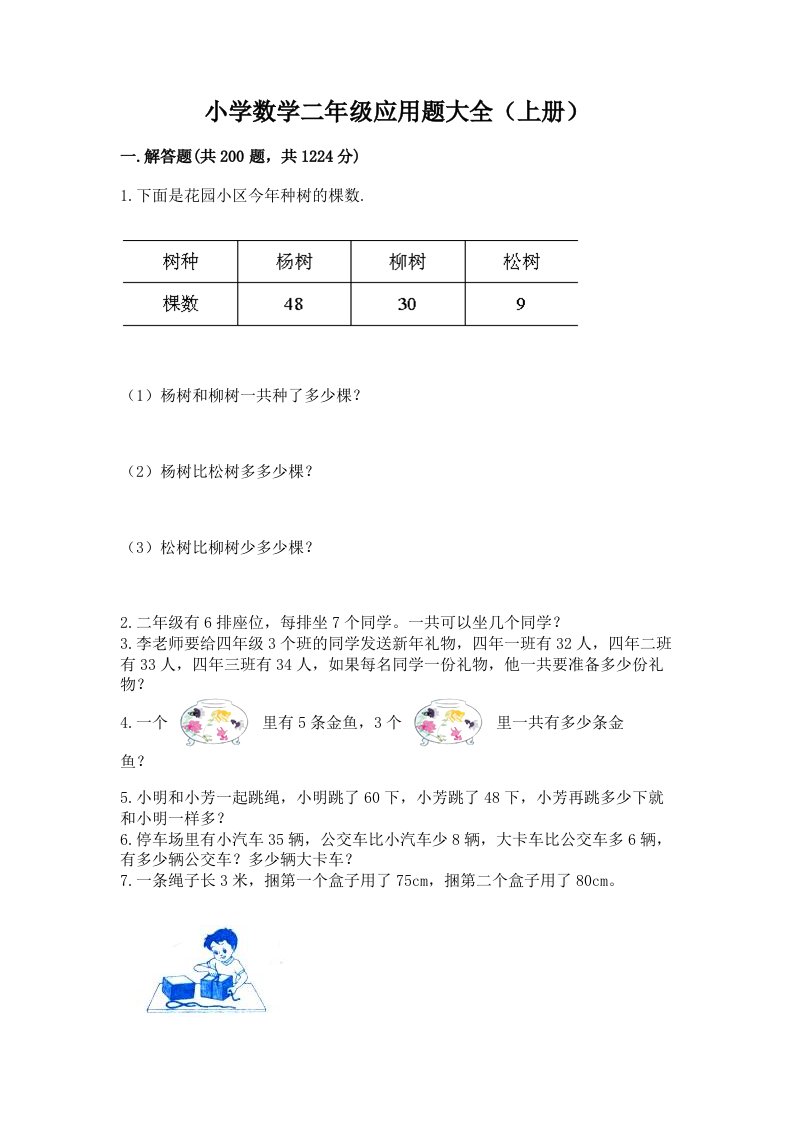 小学数学二年级应用题大全（上册）（综合题）word版