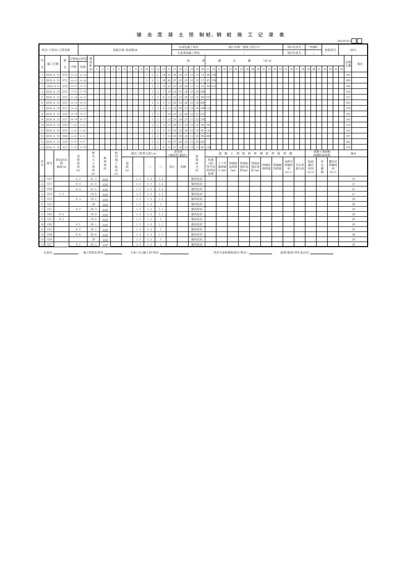 5-6-锤击混凝土预制桩、钢桩施工记录表GD2301012