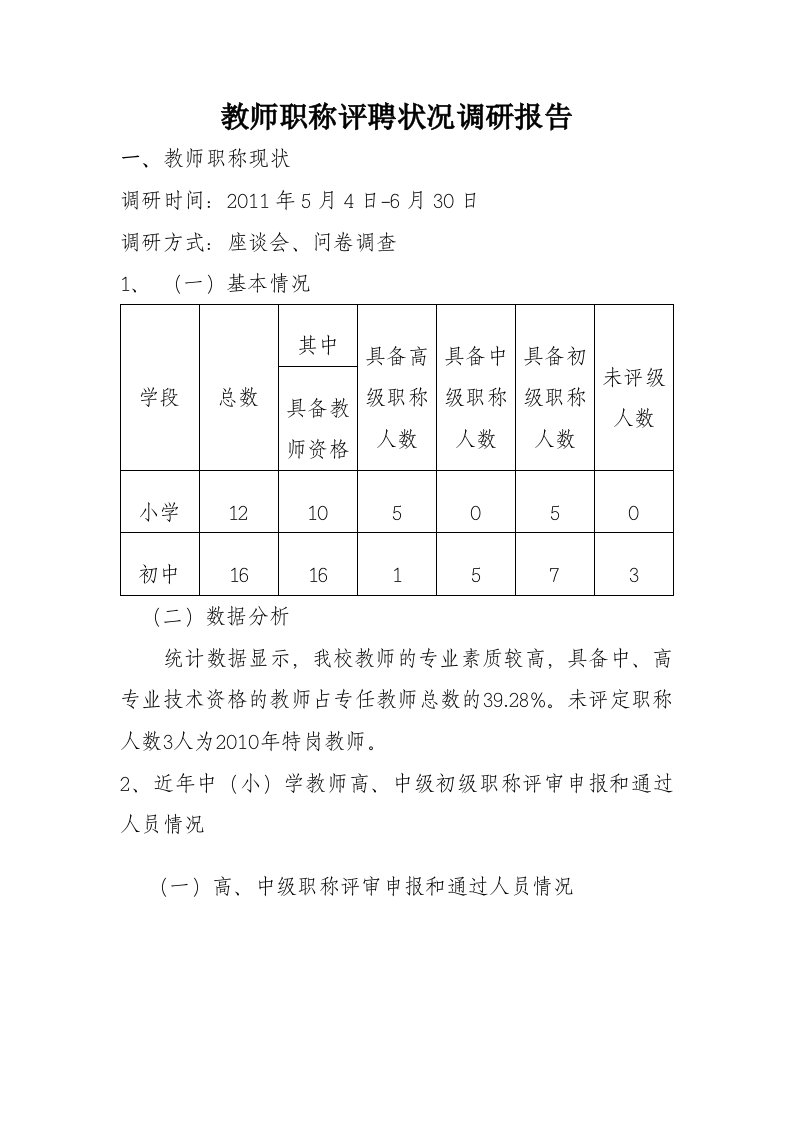 教师职称评聘状况调研报告