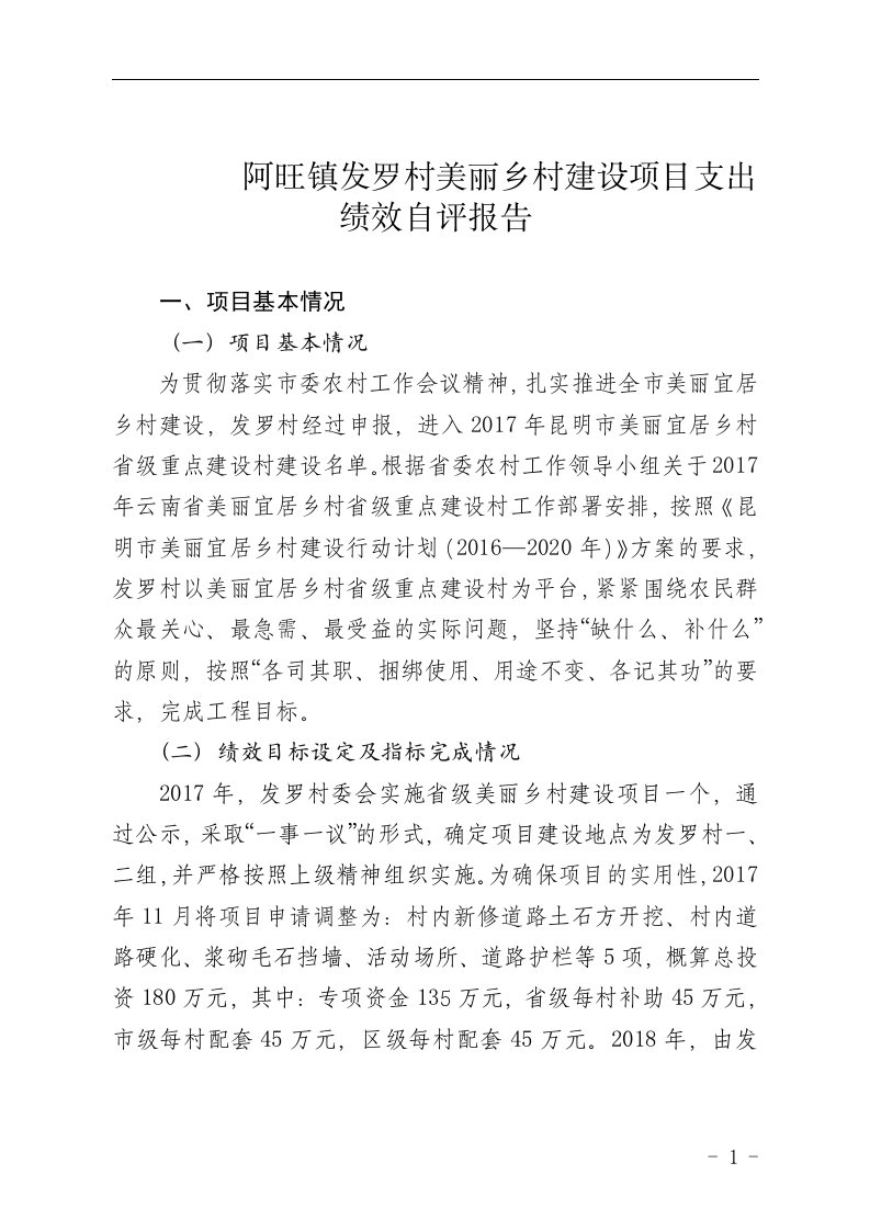 阿旺镇发罗村美丽乡村建设项目支出绩效自评报告