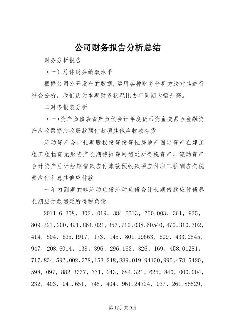 公司财务报告分析总结