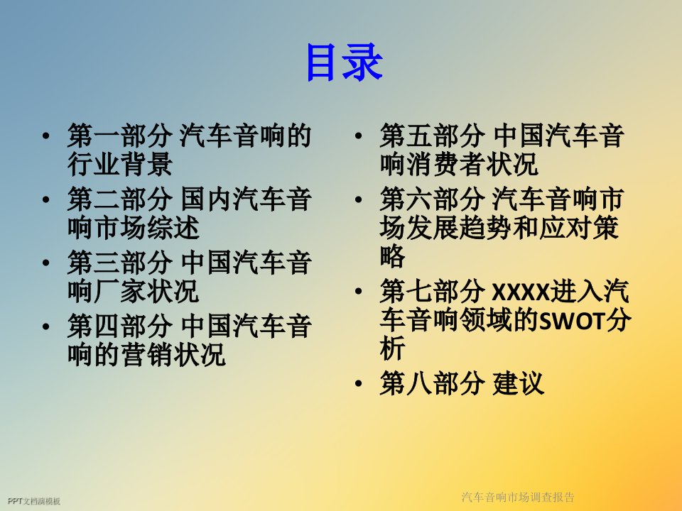 汽车音响市场调查报告课件