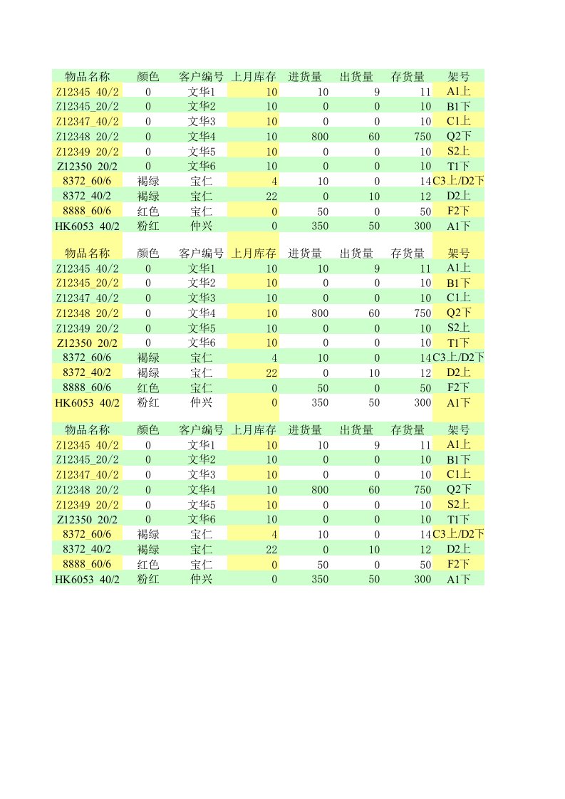 销售记录表格